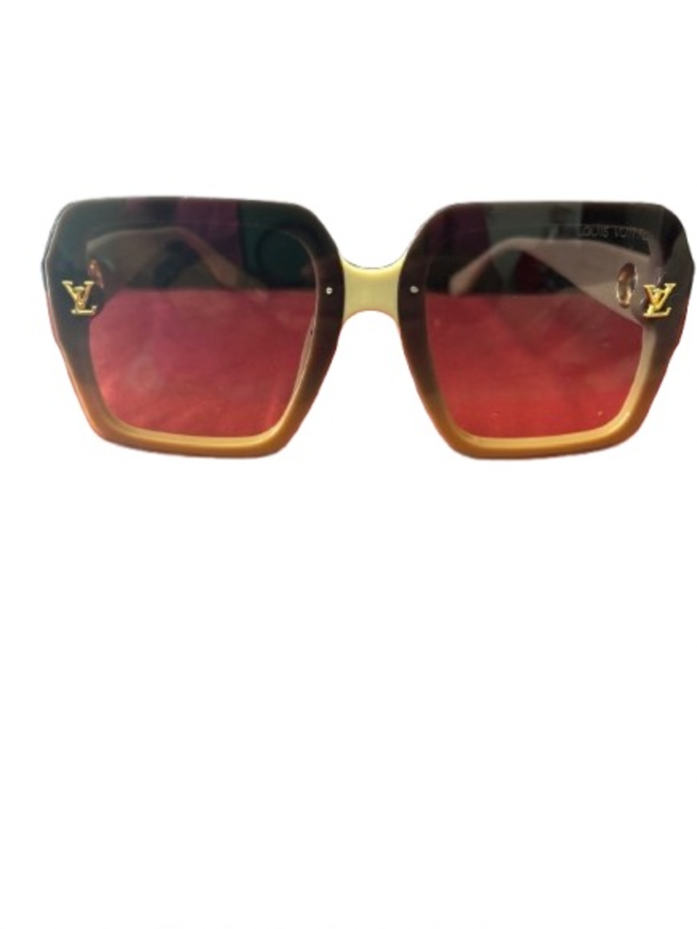 LV Red Gradient & Brown Square Women’s Sunglasses - Picture 3 of 4
